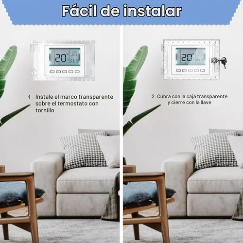 Vista 6 de Caja de bloqueo de termostato universal con llave, protector de termostato grande transparente para pared, cubierta de termostato con cerradura