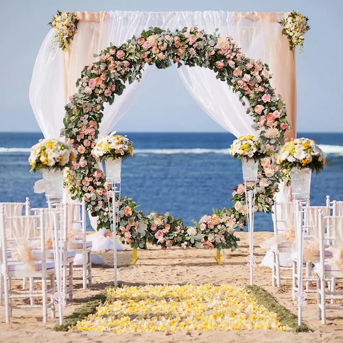 Vista 7 de Elevens Circle Balloon Arch Stand Round Metal Wedding Arch Circle Balloon Circle Backdrop Stand with Double bar Standing Base for Garden Yard