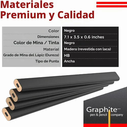 Vista 2 de GRAPHITE Lápices de Carpintero de Mina Dura a Granel - (1) Paquete de 12 Piezas Lápiz de Madera para Construcción #2 (HB) - Negro