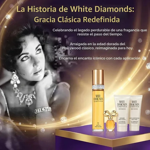 Vista 8 de Elizabeth Taylor White Diamonds - Set de regalo para damas con spray, loción corporal, gel de ducha y perfume