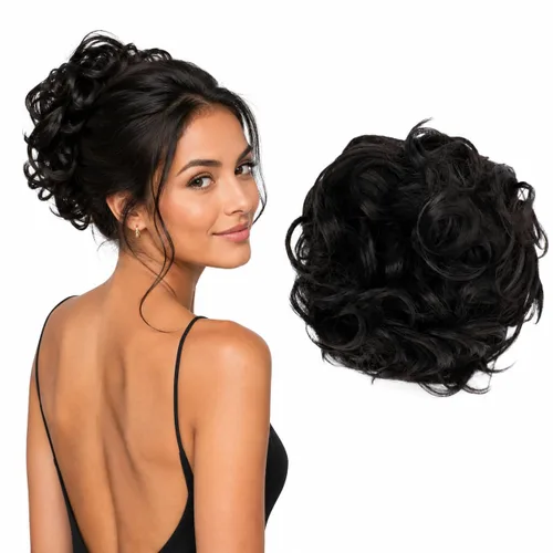 Vista 19 de CAISHA Postizo Grande Scrunchy Recogido Peinado Nupcial Rizado Moño Despeinado Marrón Chocolate Oscuro G2E