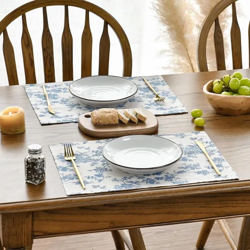 Vista 4 de Juego de 6 manteles individuales pastorales para mesa de comedor, reversibles y resistentes al calor, antideslizantes, manteles para mesa de cocina