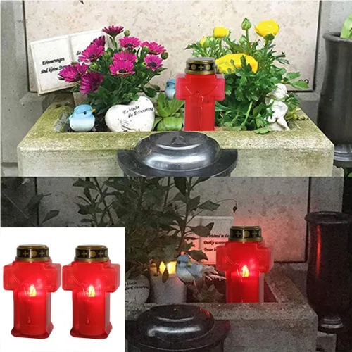 Vista 3 de Cruz LED vela cruz velas sin llama 2 unids religioso devocional LED luces religiosas funciona con pilas s falso rojo