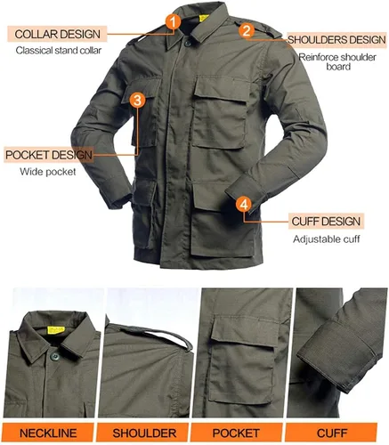 Vista 4 de LANBAOSI Conjunto táctico de caza para hombre, uniforme de combate, camisa, chaqueta y pantalones