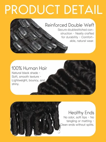 Vista 4 de Extensiones de cabello humano Remy rizado birmano con clip, color negro #1B Natural negro