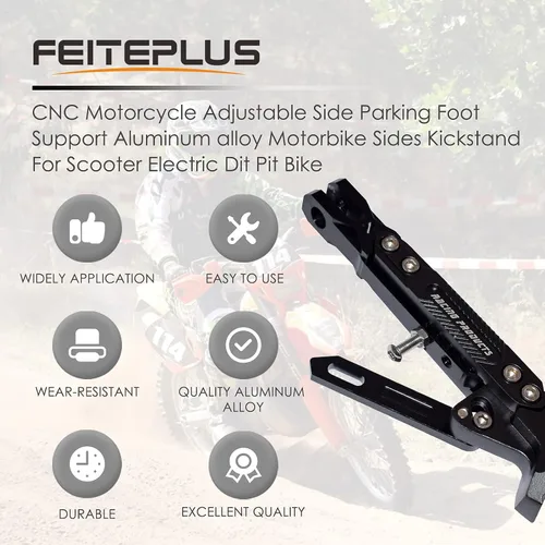 Vista 2 de CNC motocicleta lateral ajustable estacionamiento pie soporte aleación aluminio moto lados Kickstand para scooter eléctrico Dit Pit Bike