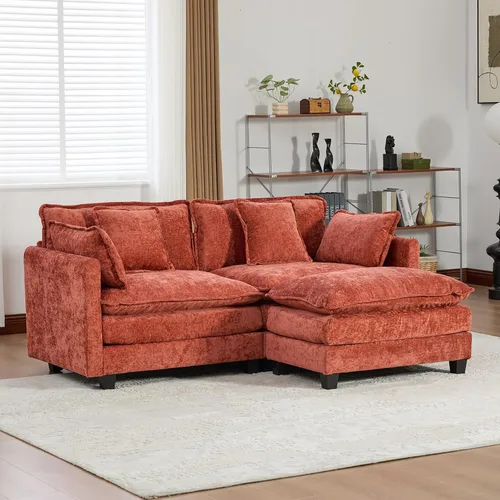 Vista 123 de Sofá seccional modular verde de 111.5", sofás seccionales grandes de 3 plazas para sala de estar, sofá nube oversized de tela chenille con otomana
