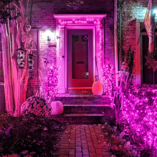 Vista 8 de kemooie 500 luces LED de Navidad rosadas, luces de Navidad de 164 pies para exteriores, enchufables, impermeables, con 8 modos de parpadeo