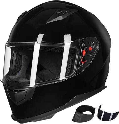 Vista 18 de ILM - Casco integral para motocicleta y bicicleta urbana, con bufanda de invierno extraíble, 2 viseras, modelo aprobado por DOT JK313 2-Azul