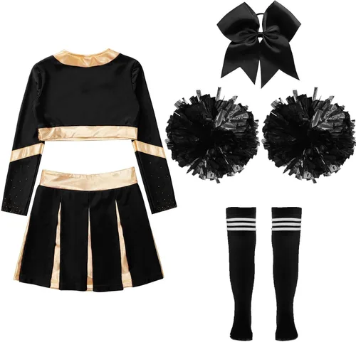Vista 4 de XUNZOO Uniforme de animadora para niños, disfraz de baile de Halloween, manga larga, trajes de cosplay