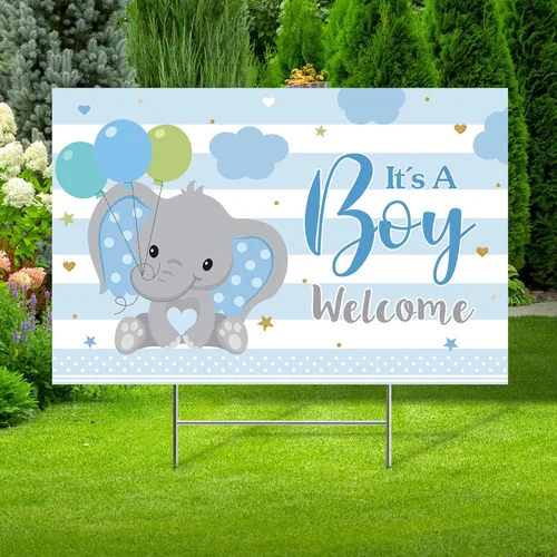 Vista 12 de Capoda Letrero de patio para baby shower con estaca Letrero de patio de revelación de género elefante azul y rosa, decoración de césped para niño