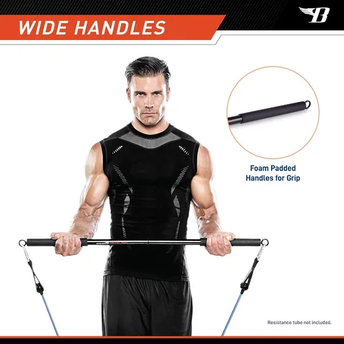 Vista 10 de BIONIC BODY Barra recta de entrenamiento de resistencia ligera de 36 pulgadas - Se adapta a todas las bandas de resistencia/accesorios