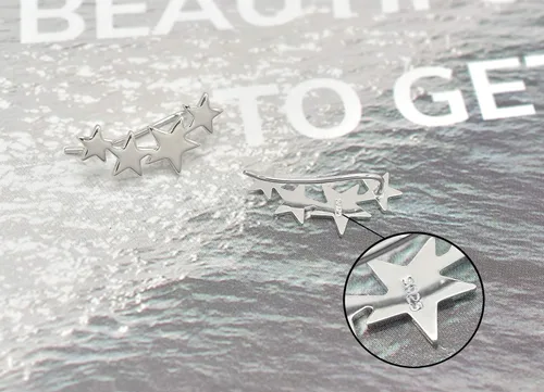 Vista 5 de Aretes de plata de ley con forma de estrella, hipoalergénicos, para mujeres y niñas, Plata Esterlina, no conocido