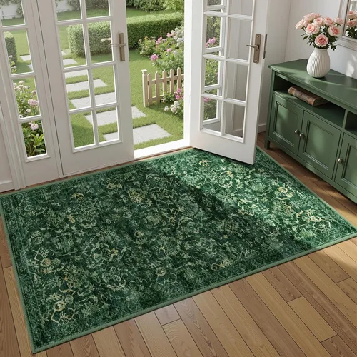 Vista 10 de Alfombra de área pequeña de 2 x 3 pulgadas, color beige, para entrada, baño, cocina, antideslizante, de pelo bajo, lavable, moderna alfombra bohemia