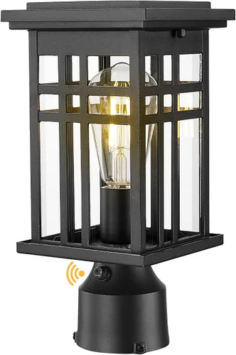 Vista 7 de zeyu Iluminación moderna para exteriores de anochecer a amanecer, luminaria de poste pequeña de 12.2 pulgadas con sensor de fotocélula, lámpara