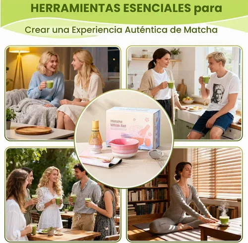 Vista 8 de Juego de batidor de matcha, kit de matcha con cuenco de cerámica de 18 onzas, batidor de bambú de 100 puntas, tamiz de acero inoxidable
