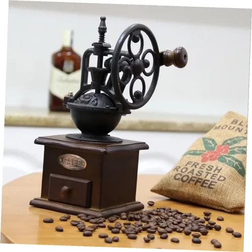 Vista 6 de Molinillo de café de manivela vintage, molino de madera clásico, molinillo de frijoles manual para café casero con práctico mango de ahorro