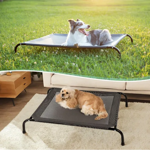 Vista 8 de Cama elevada refrescante para perros con protectores de piso antideslizantes y malla transpirable, hamaca cuna elevada para interiores y exteriores
