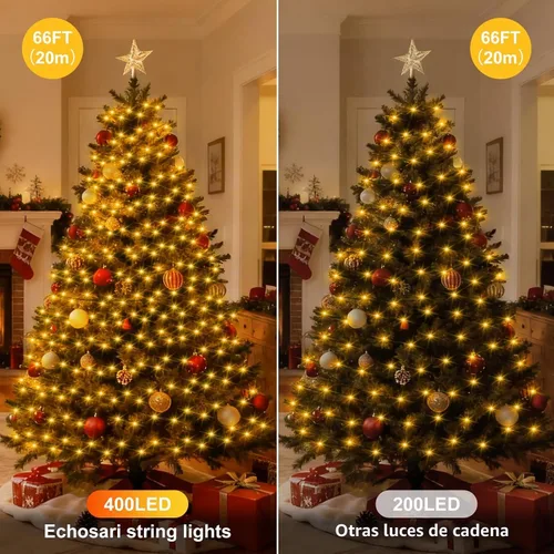 Vista 2 de echosari Guirnalda de 400 Luces LED de Navidad Conectables, Luces de Cadena Extra Largas de 66 Pies para Exteriores Conectables de Extremo a Extremo