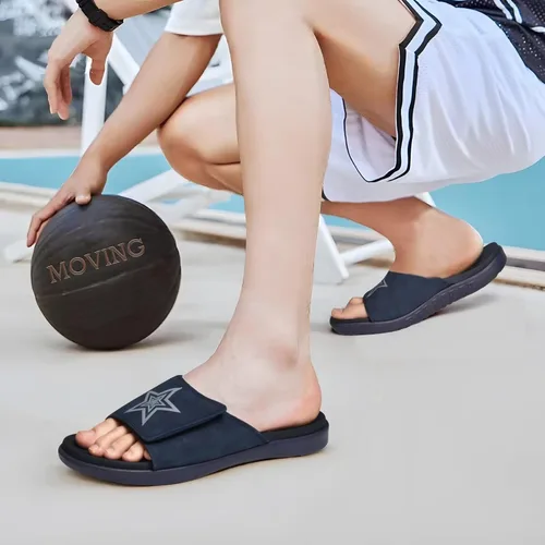 Vista 5 de KuaiLu Sandalias deportivas para hombre con cojín suave y soporte de arco para fascitis plantar, puntera abierta, ajustables, para interiores