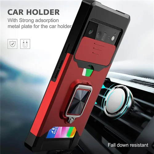 Vista 3 de Funda tipo billetera para Google Pixel 7/7Pro, con cubierta deslizante para cámara, ranura para tarjetero y anillo magnético con soporte, funda Negro