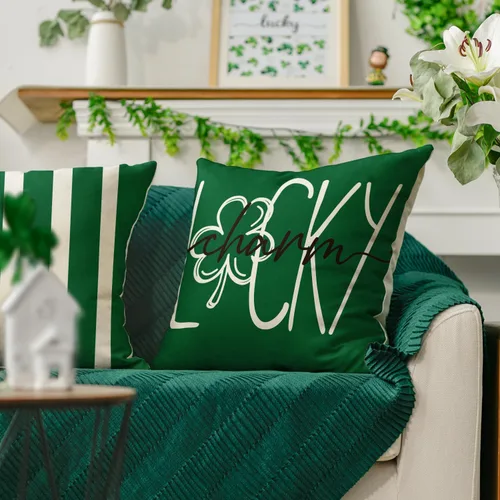 Vista 5 de AVOIN colorlife ST Patricks Day Lucky Charm - Juego de 4 fundas de almohada con diseño de trébol de whisky irlandés, 16 x 16 pulgadas, decoración