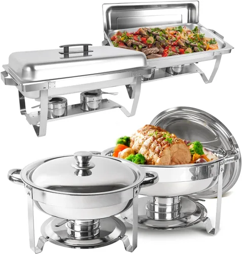 Vista 11 de IMACONE Juego de 2 platos para bufé, rectángulo de 8 cuartos y 5 cuartos de galón de acero inoxidable redondo para catering, chafers