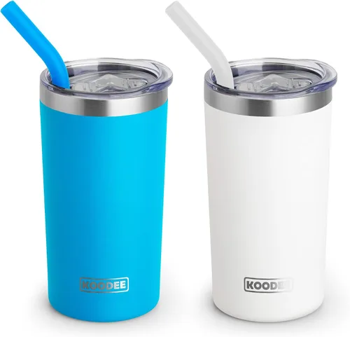 Vista 14 de koodee Vaso térmico con popote de 12 oz delgado de acero inoxidable de doble pared al vacío para mujer, sin sudor (blanco)
