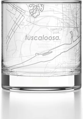 Vista 77 de Well Told Vaso de rocas grabado con mapa de Akron, Ohio, cristalería estilo antiguo (325ml, transparente) Vaso de bourbon grabado, regalos
