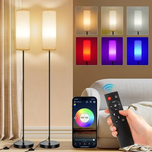 Vista 14 de FRIDEKO HOME Lámpara de pie, iluminación ambiental que cambia de color para sala de estar, dormitorio, lámpara de pie con aplicación y control