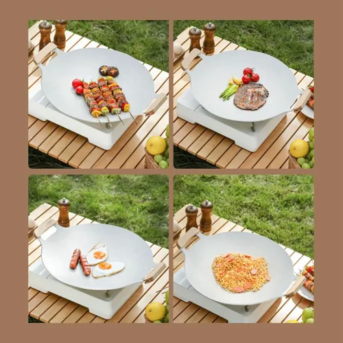 Vista 4 de Diydeg Sartén coreana para barbacoa, parrilla antiadherente, redonda de aluminio, plata, 11.8 in
