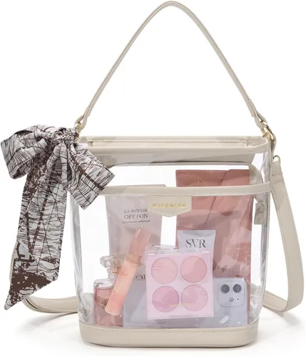 Vista 8 de Missnine Bolsa transparente aprobada para estadios, bolsa cruzada transparente de PVC transparente para mujeres, eventos de estadio de conciertos