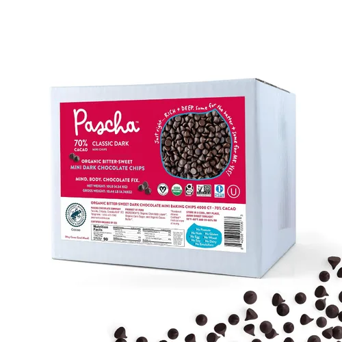 Vista 12 de Pascha Mini chispas de chocolate semidulce orgánico a granel para hornear, 55% de cacao, sin alérgenos, sin OMG, veganas y de comercio justo, 10