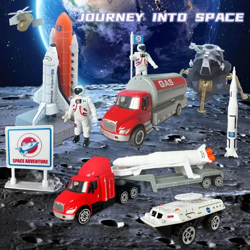 Vista 2 de OTONOPI Juego de juguetes de cohete espacial para niños de 3 a 9 años, 15 juguetes aeroespaciales STEM fundidos a presión con 3 cohetes, 2