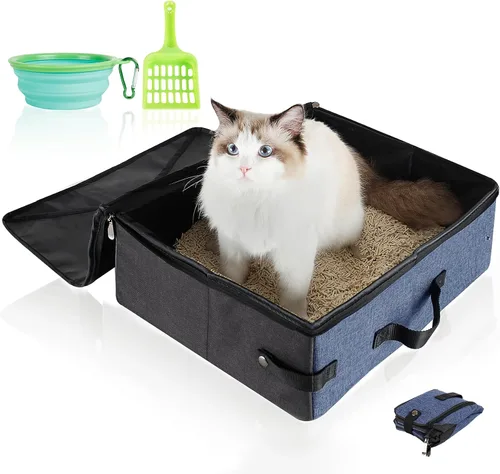 Vista 13 de Arenero portátil de viaje de HiCaptain con tapa, arenero plegable para gatos de viaje - A prueba de fugas, sin olor y resistente al agua. Ideal
