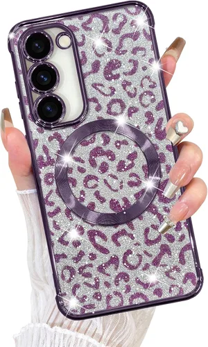 Vista 10 de Fiyart Funda diseñada para Samsung Galaxy S21, compatible con MagSafe Cheetah Print Plate, protección de cámara, transparente, magnética