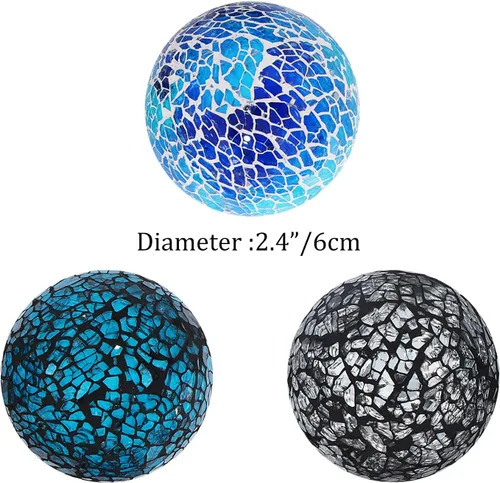 Vista 3 de Kunjocy 6 bolas decorativas de vidrio de 2.4 pulgadas, esfera de mosaico pequeña, bolas decorativas para centros de mesa, cuencos y jarrones