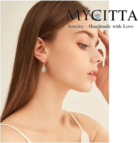 Vista 2 de Juego de joyas de cristal para boda nupcial con colgante de lágrima, collar y aretes colgantes para novia, damas de honor, madre de novia, fiesta