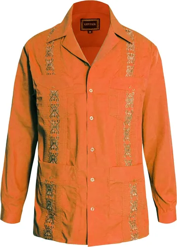 Vista 6 de Guytalk Camisa de boda mexicana de manga larga con botones de guayabera cubana para hombre