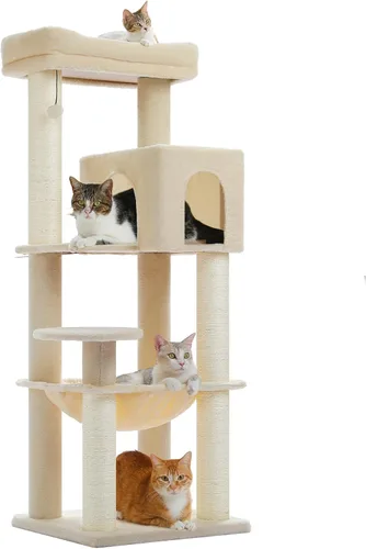 Vista 13 de MUTTROS Árbol para gatos de flores rosas de 50 pulgadas para gatos grandes y pesados, torre Maine Coon para gatos con postes rascadores extra