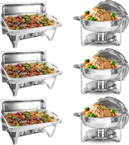 Vista 10 de IMACONE Juego de 2 platos para bufé, rectángulo de 8 cuartos y 5 cuartos de galón de acero inoxidable redondo para catering, chafers