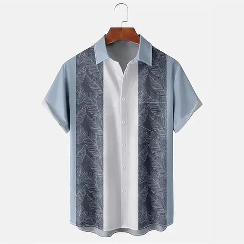 Vista 2 de Camisas de playa para hombre, ajuste relajado, de manga corta, con botones, plisados, guayabera, blusas