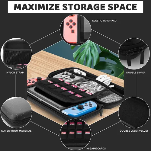 Vista 3 de FUNDIARY 10 in 1 Carrying Case Compatible with Nintendo Switch(Not OLED or Lite) with 10 Games Cartridges - Portable Hard Travel Carry Case Shell