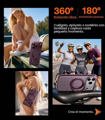 Vista 4 de TORRAS Funda con soporte magnético 360 para iPhone 18 Pro, O3 Fitness Borgoña