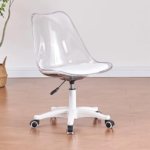 Vista 13 de Silla de escritorio transparente, silla de oficina de acrílico sin brazos con ruedas, giratoria de 360° y silla de tocador de altura ajustable