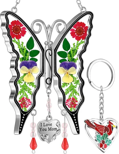 Vista 19 de KY &BOSAM - Atrapa luz de vitral con mariposa de color, con la frase A special teacher. Campanilla para el viento, como regalo para la profesora