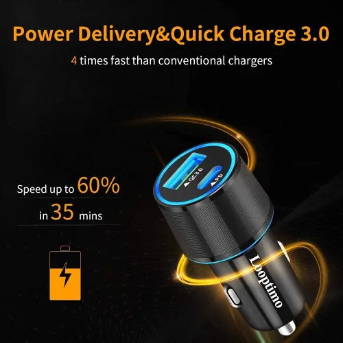 Vista 2 de Adaptador de cargador de coche rápido USB C de 45 W con cable tipo C de 3.3 pies para Google Pixel Android Phone Plug PD/PPS & QC3.0 Cigarette