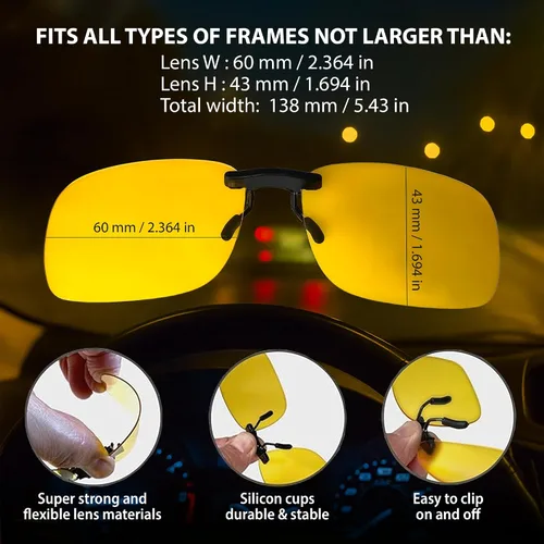 Vista 5 de BLUE CUT Gafas de sol con clip polarizadas para visión nocturna y conducción, bloqueador UV 400 para usar sobre gafas de prescripción