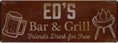 Vista 93 de Adam's Bar and Grill Friends Drink for Free, cartel de aluminio de 5.75 x 15.5 pulgadas, accesorios personalizados para bar y decoración de pared