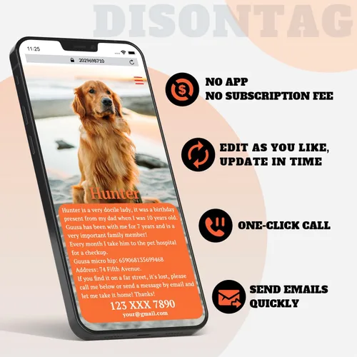 Vista 3 de Etiqueta de identificación de perro personalizada con código QR con almacenamiento de información de mascotas en línea Modifiable